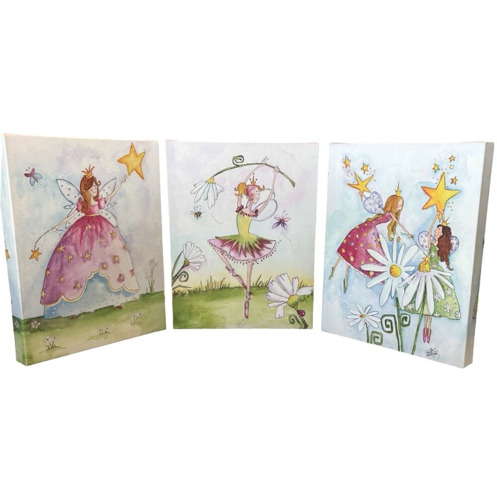 Bright Princess Twinkle Fairy Flower Girls Room Canvas Wall Art Pristine Signed